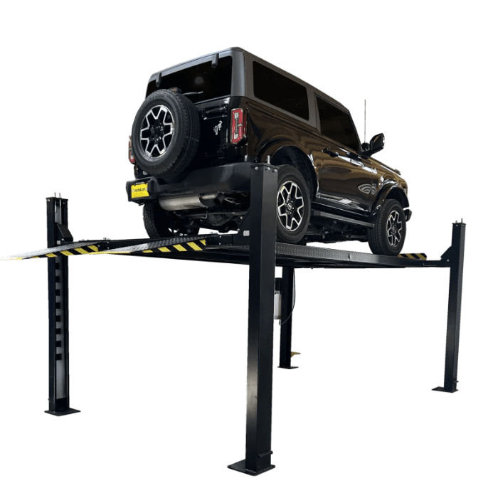 Tuxedo 9,000 lb 4-Post Lift – Includes Poly Casters, Drip Trays, Jack Tray | FP9K-DX-XLT